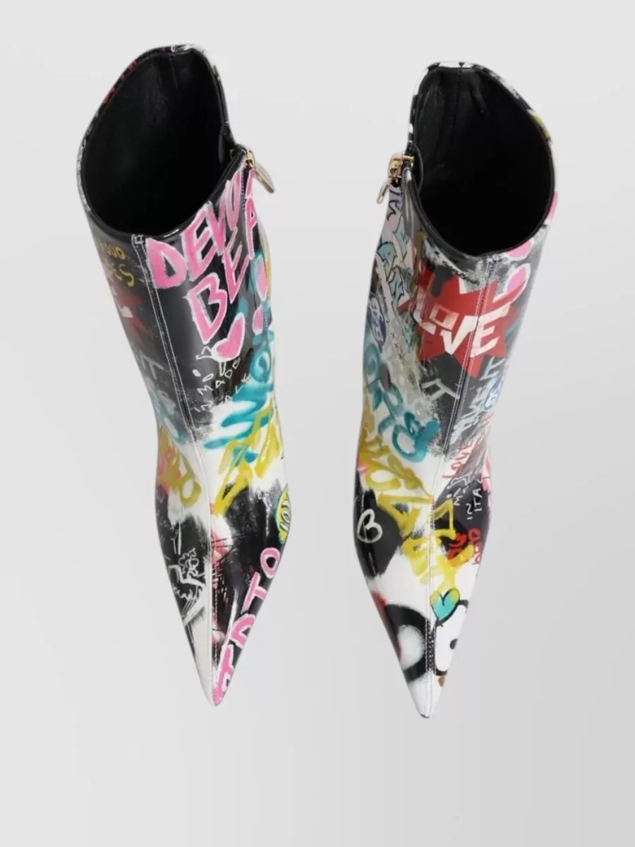 Dolce&Gabbana Leather Graffiti-Print Mid-Calf Boots