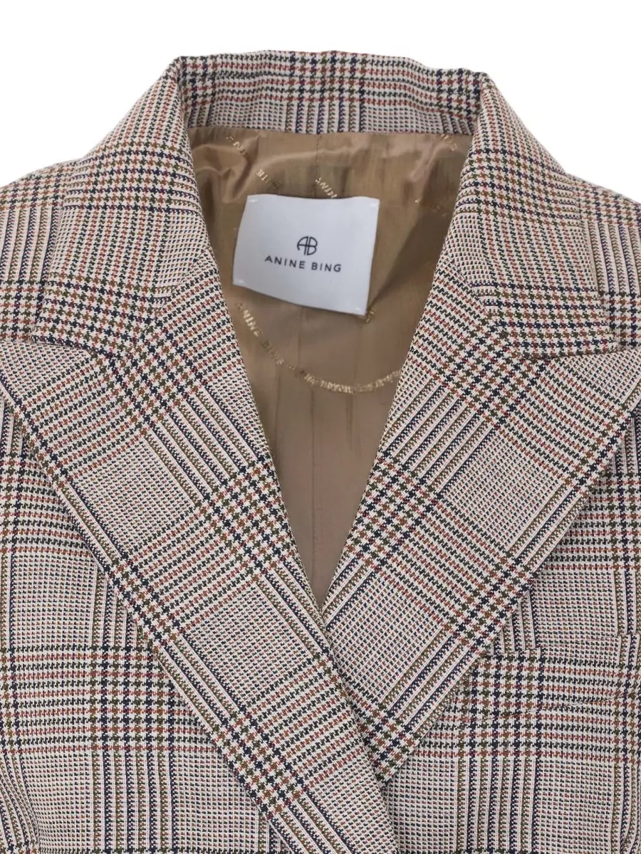 Anine Bing Aretha Blazer Check Motif V Neckline