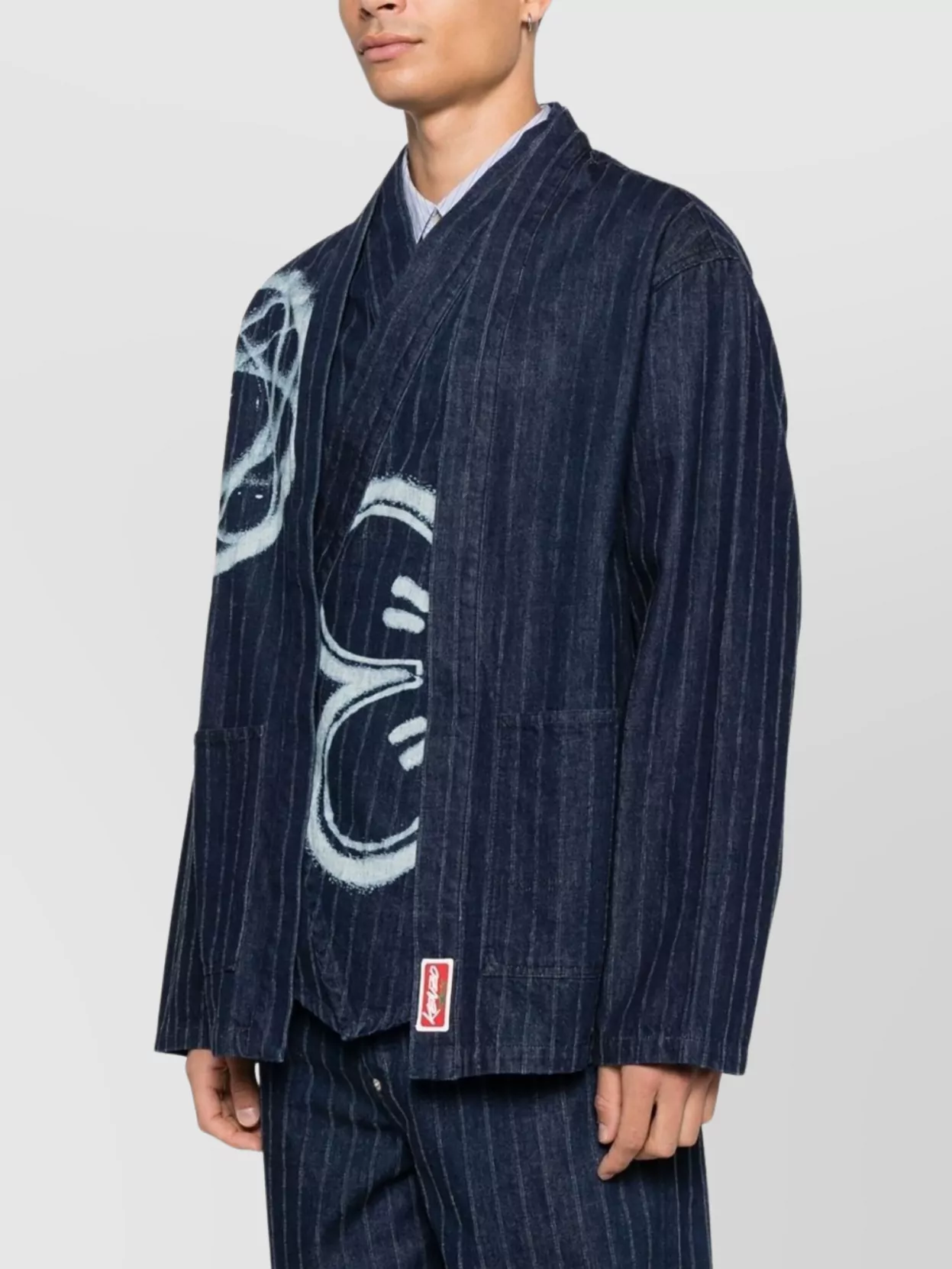 Kenzo Striped Graphic Print Long Sleeve Blazer