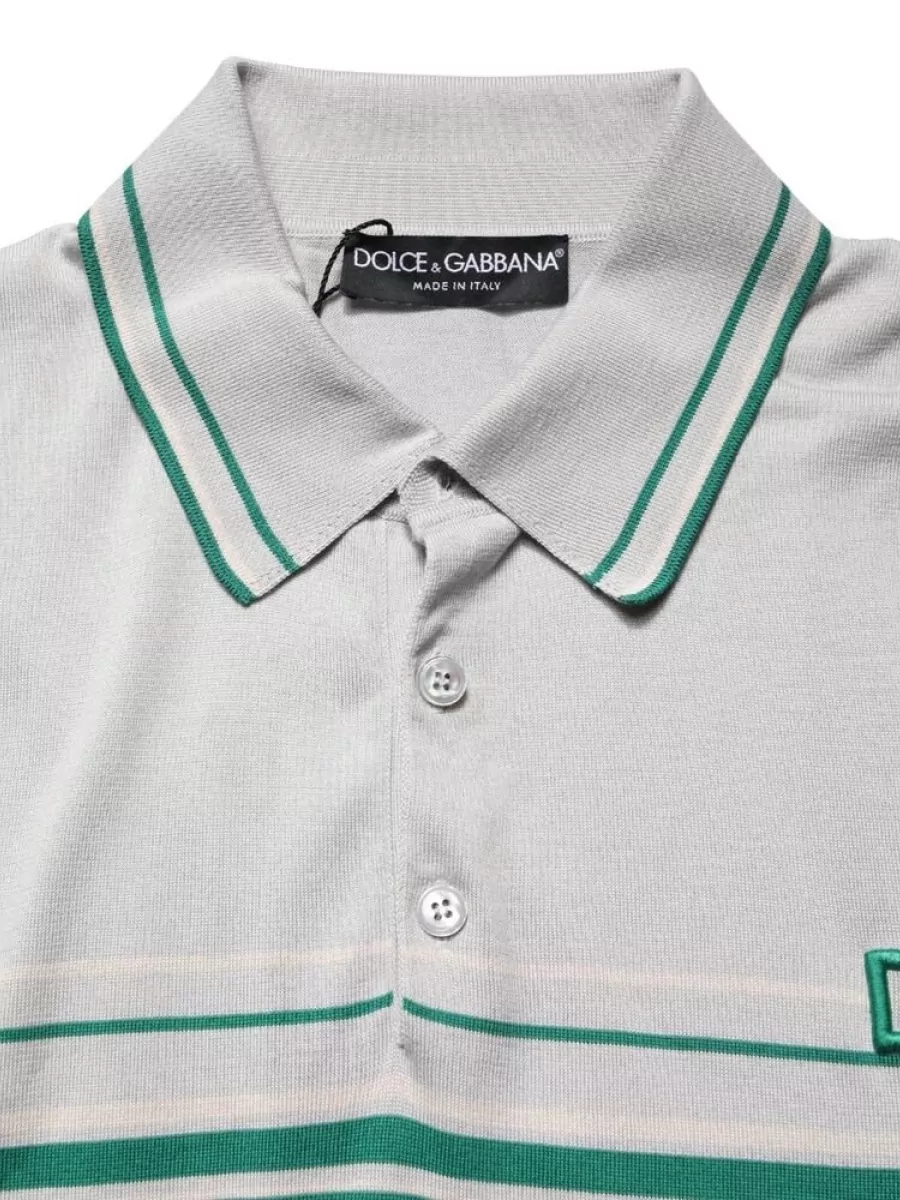 Dolce&Gabbana Silk Striped Logo Polo Shirt