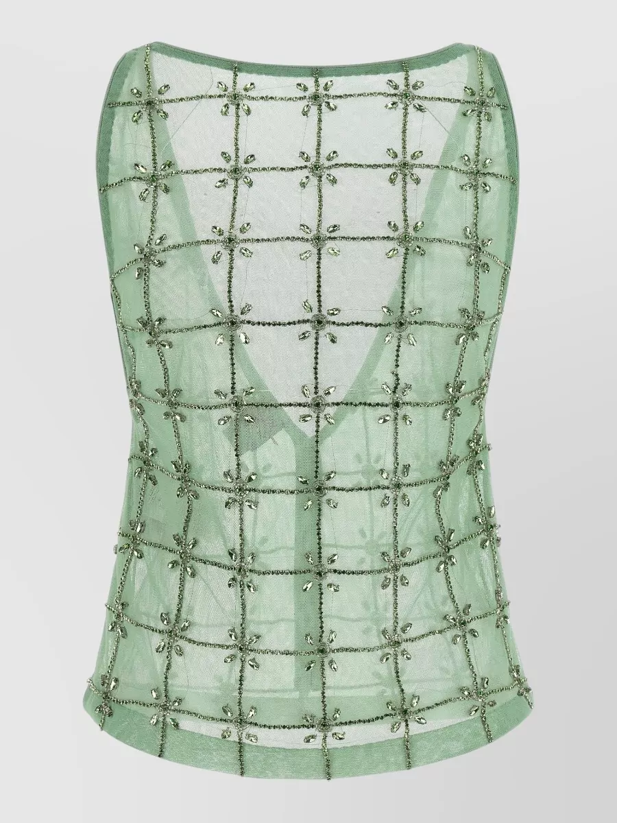 Pinko Embellished Tulle Sleeveless Boat Neck Top