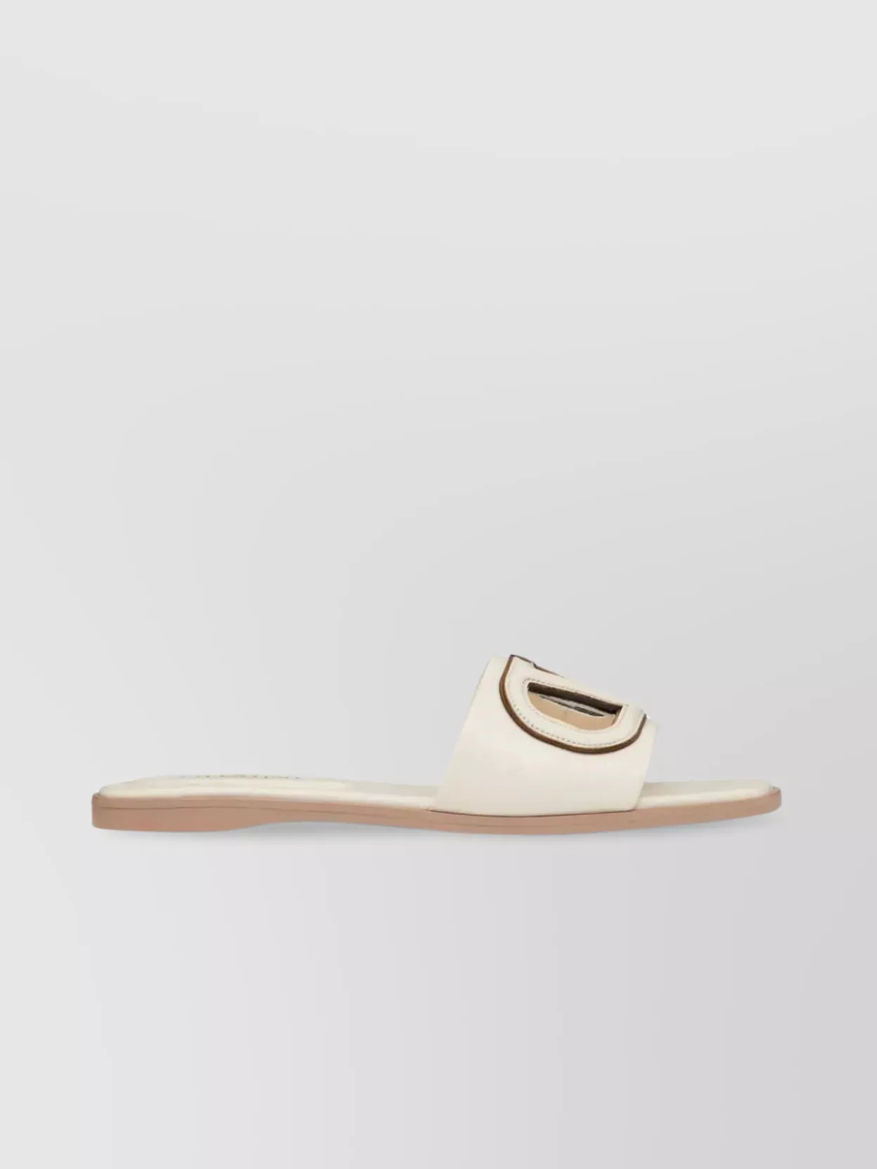 Shop Valentino Cut-out Slides Featuring Logo And Contrasting Trim In Beige