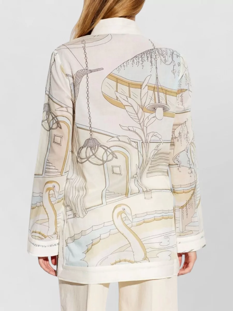 Tory Burch Printed Cotton V-Neck Long-Sleeve Tunic Dress