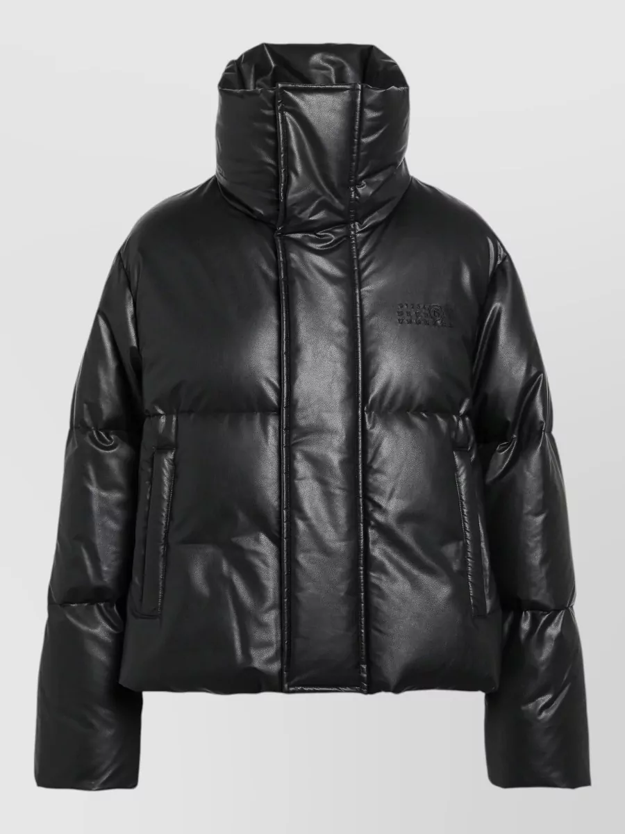 Mm6 Maison Margiela Faux Leather Cropped Quilted Puffer Jacket