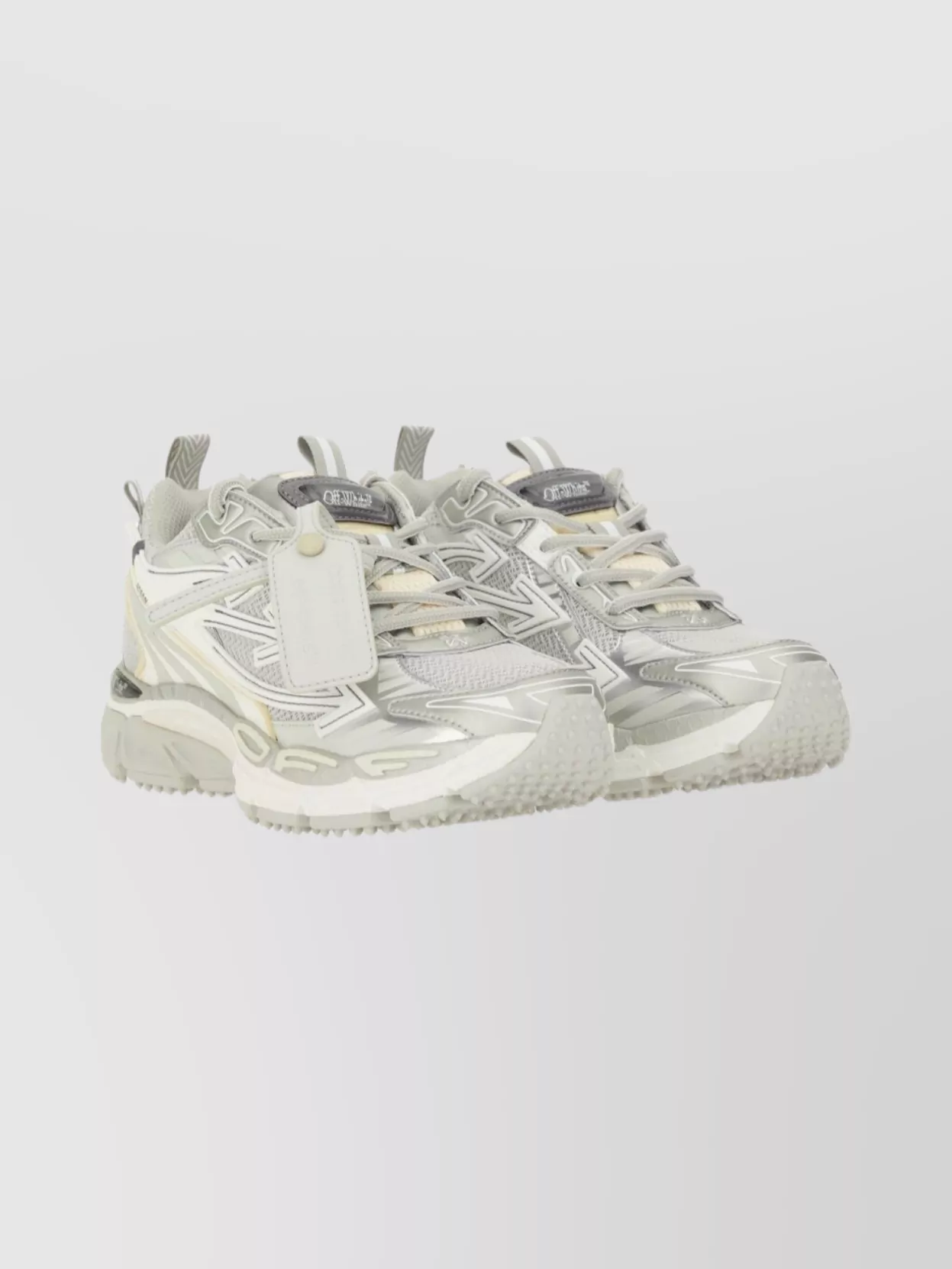 Off-white Modern Sneakers With Textured Sole And Mesh In White