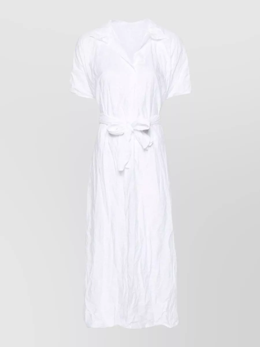 Daniela Gregis Cotton Crinkled V-Neck Batwing-Sleeve Midi Shirt Dress