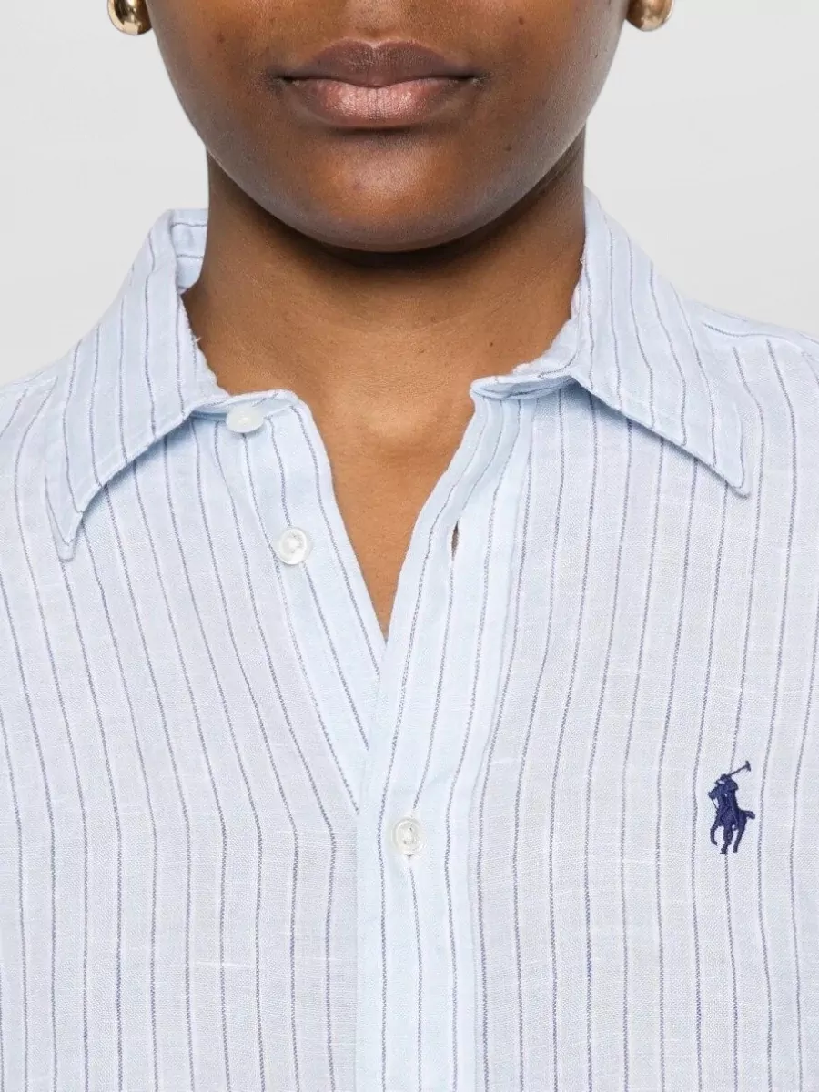 Polo Ralph Lauren Linen Shirt Striped Spread Collar Barrel Cuffs