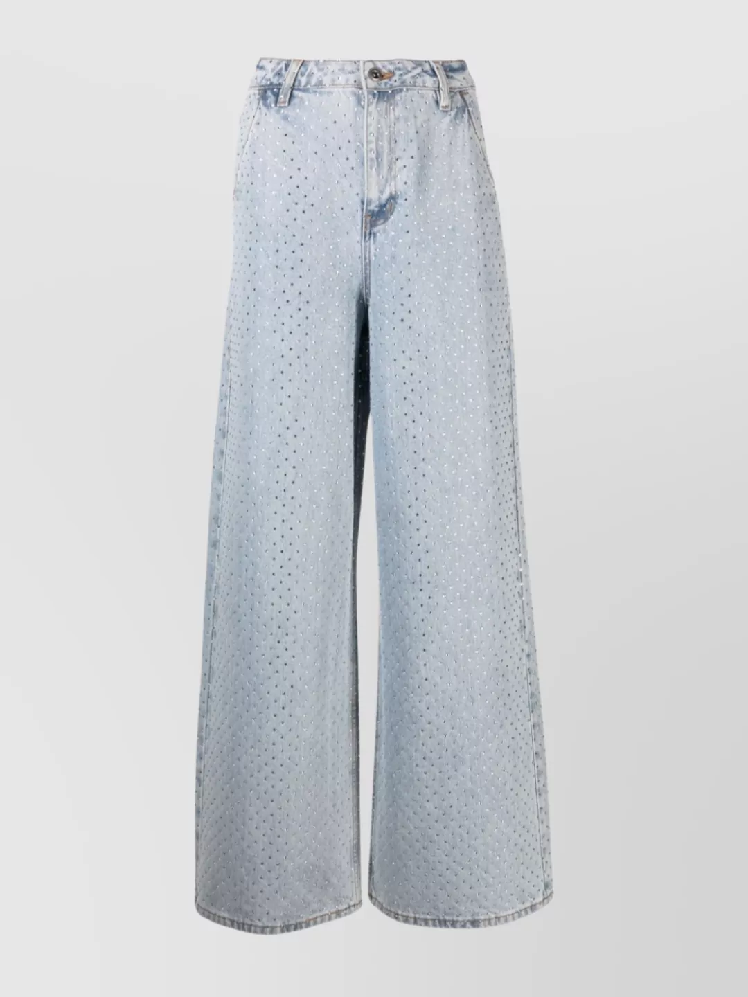 Shop Self-portrait Embellished High-waisted Wide-leg Denim Trousers In Blue