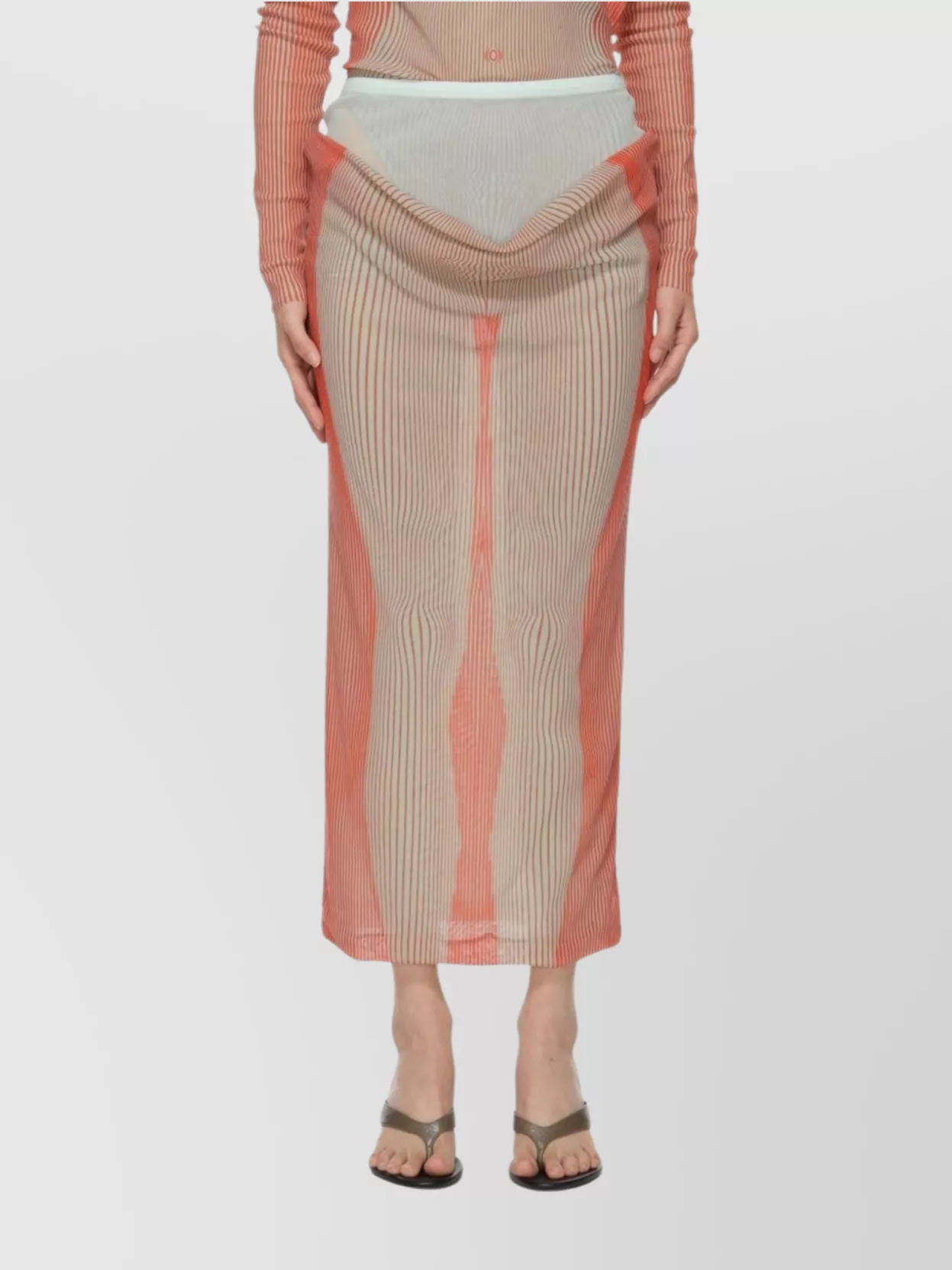 Jean Paul Gaultier Sheer Striped Midi Skirt