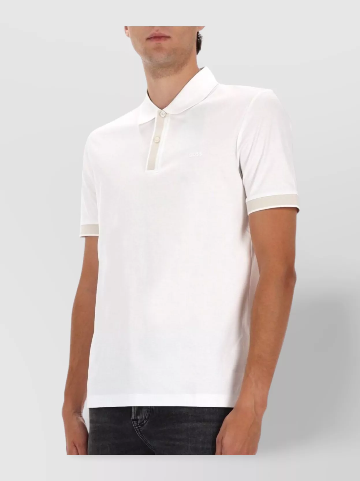 Boss Polo Shirt With Ribbed Cuffs And Short Sleeves