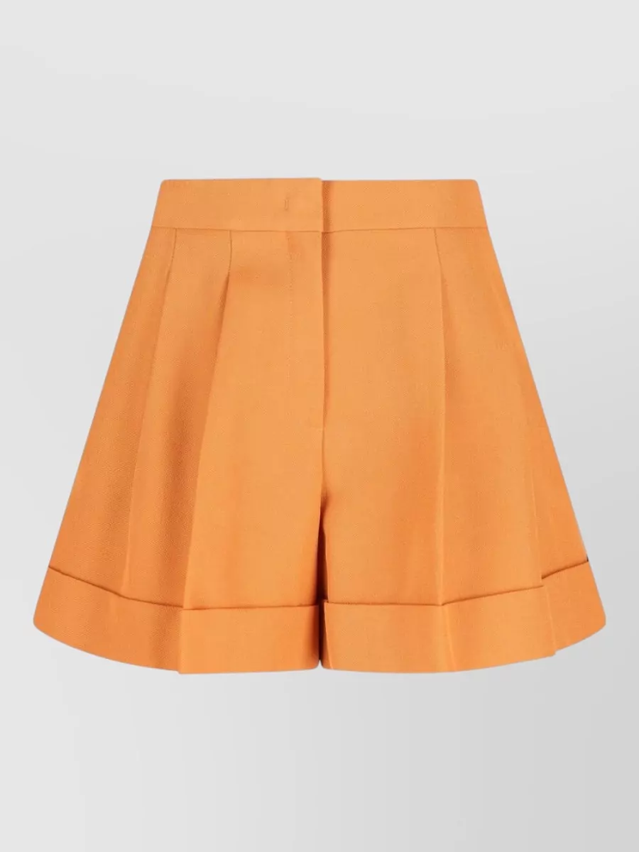 Fendi Wool Tailored Shorts Pleated Pockets Belt Loops In Orange