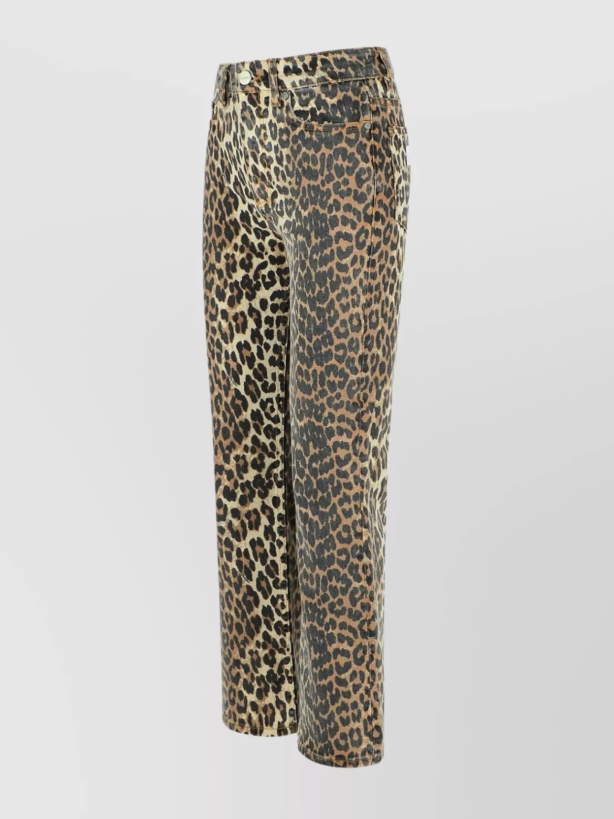 Ganni Print Denim Betzy Cropped Jeans Leopard