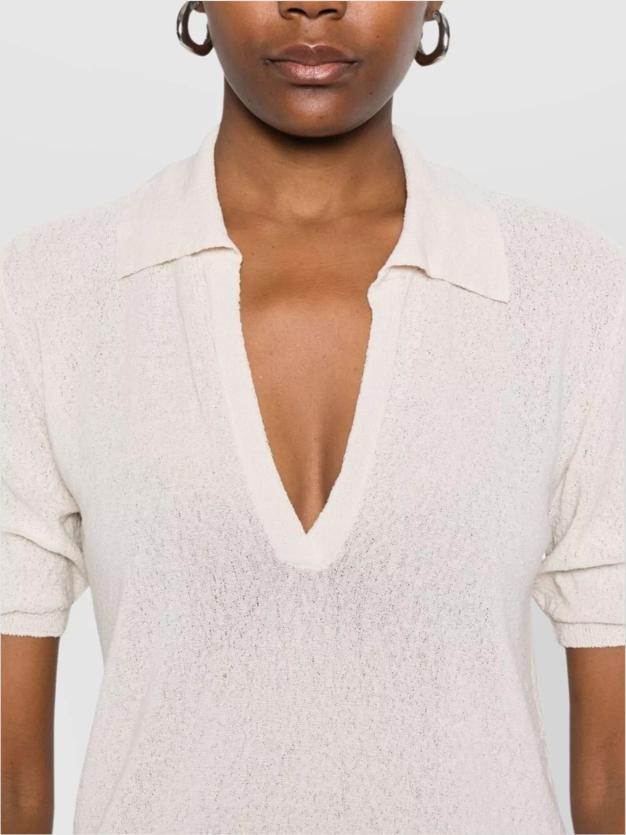 Max Mara Short Sleeve Collared Knitwear V-neck In Metallic