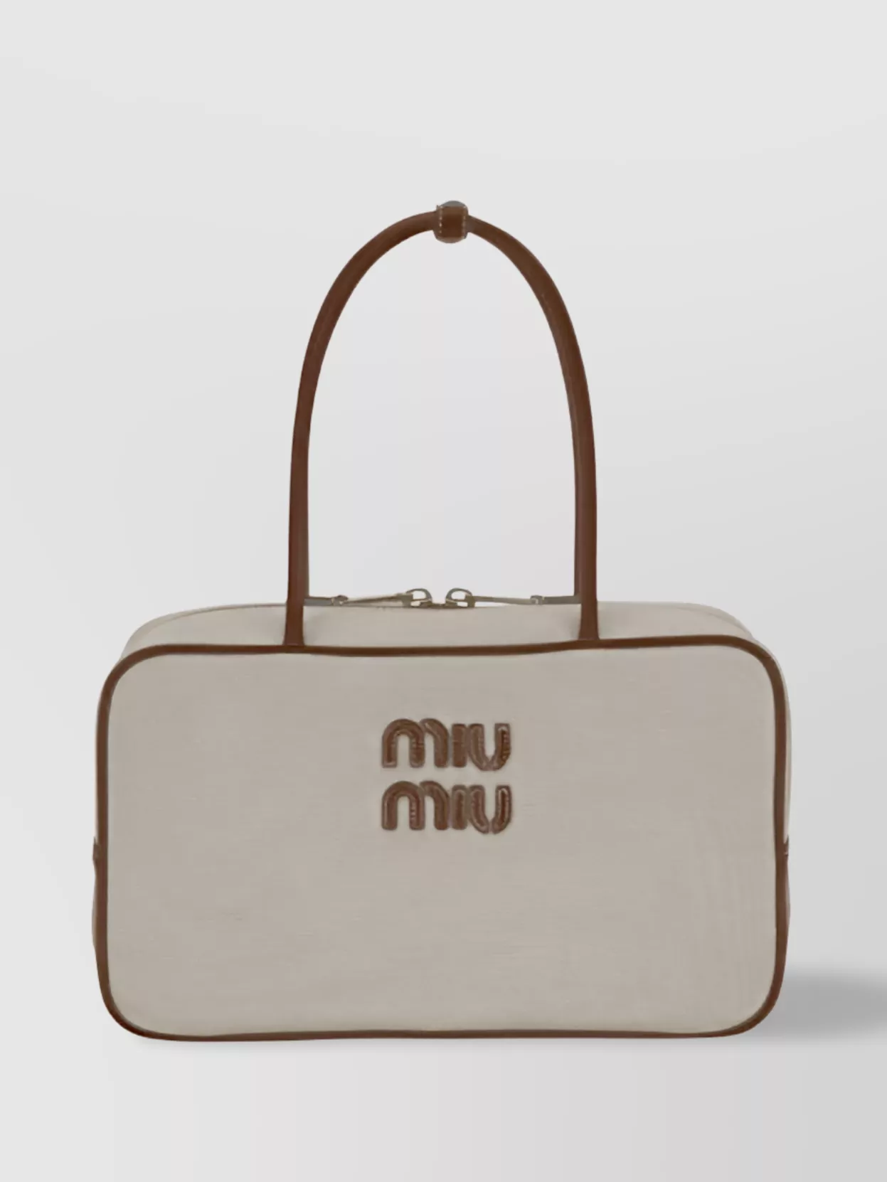 Miu Miu Crafted Canvas And Leather Shoulder Bag In Neutral