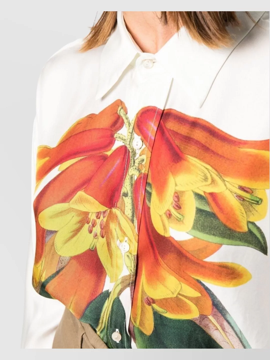 Pierre Louise Mascia Floral Print Top With Curved Hem And Long Sleeves