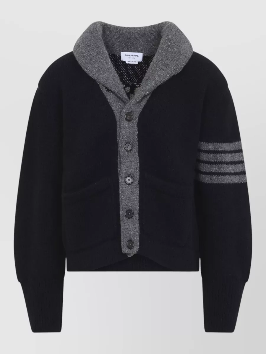 Thom Browne merino wool hooded ribbed cardigan