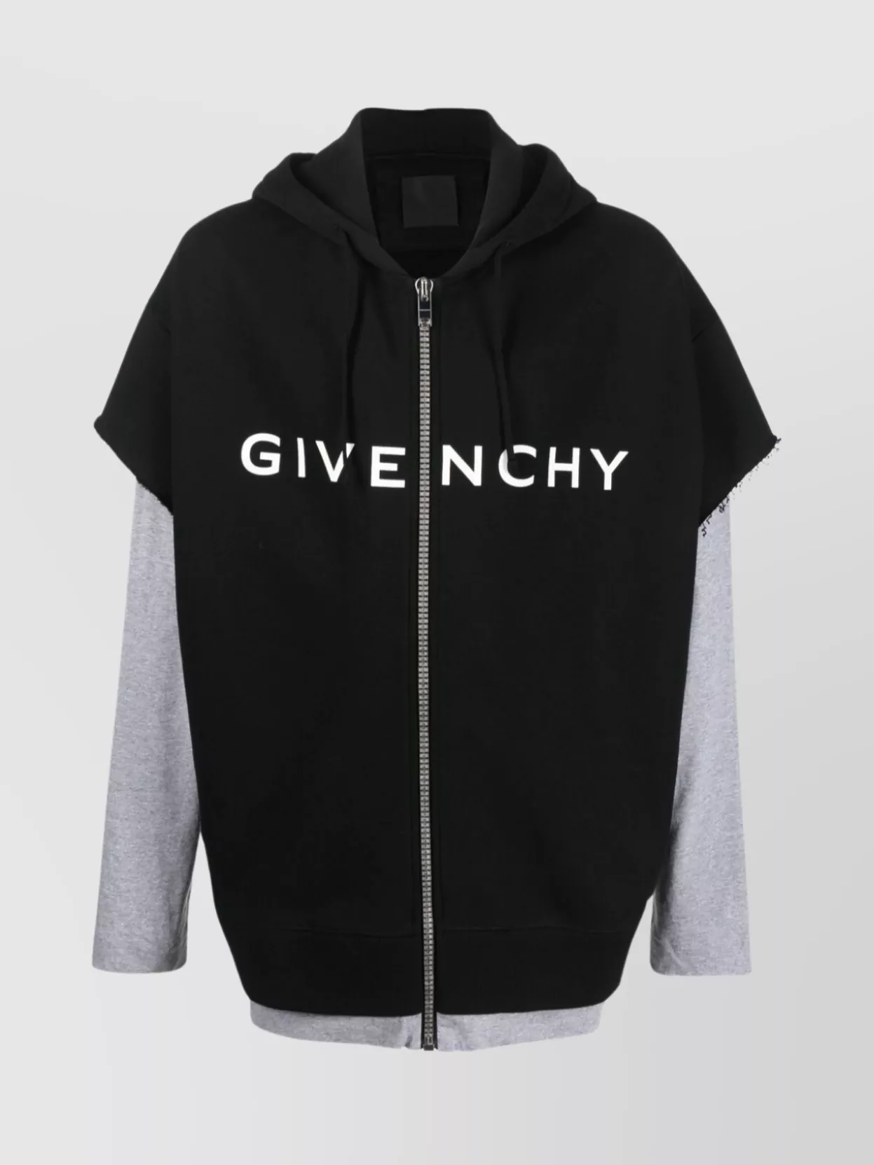Shop Givenchy Drawstring Hood Layered Hooded Sweater In Black