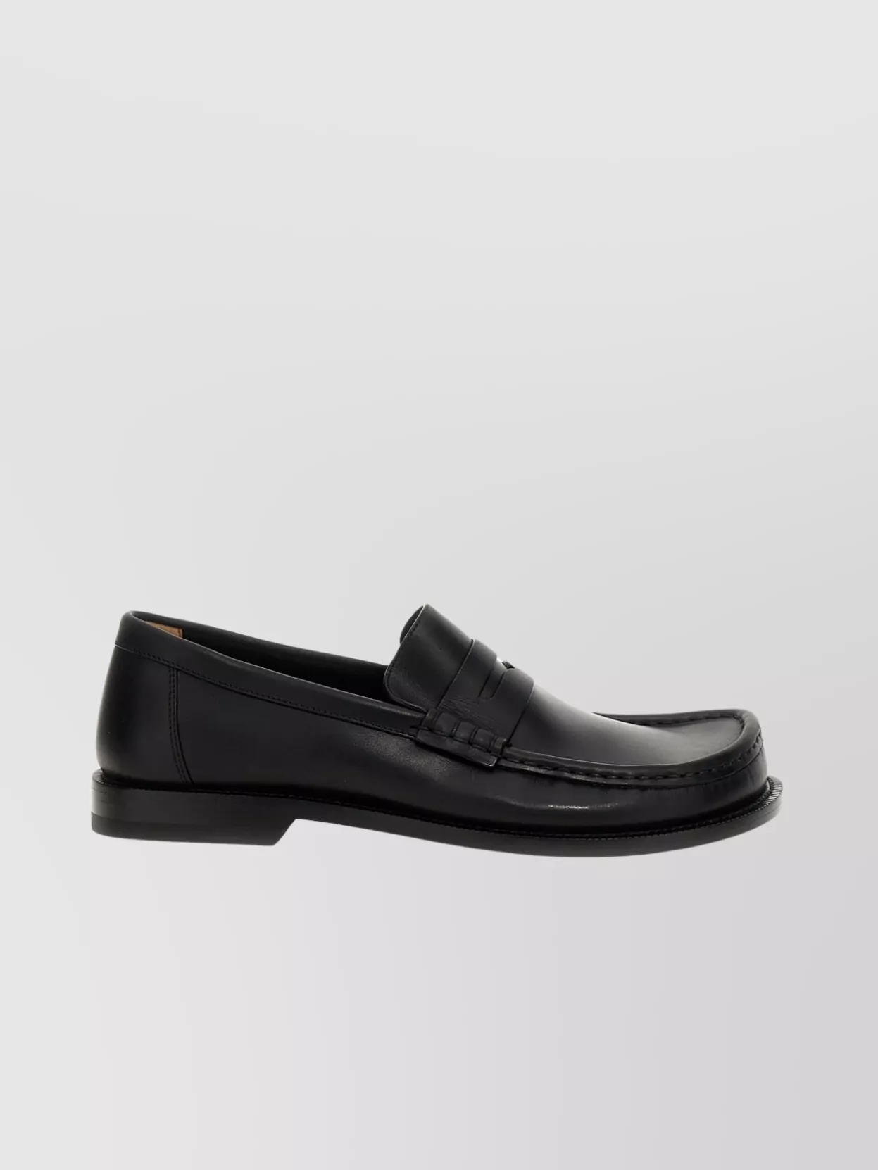 Loewe Penny Strap Round Toe Stitched Detailing Loafers In Black