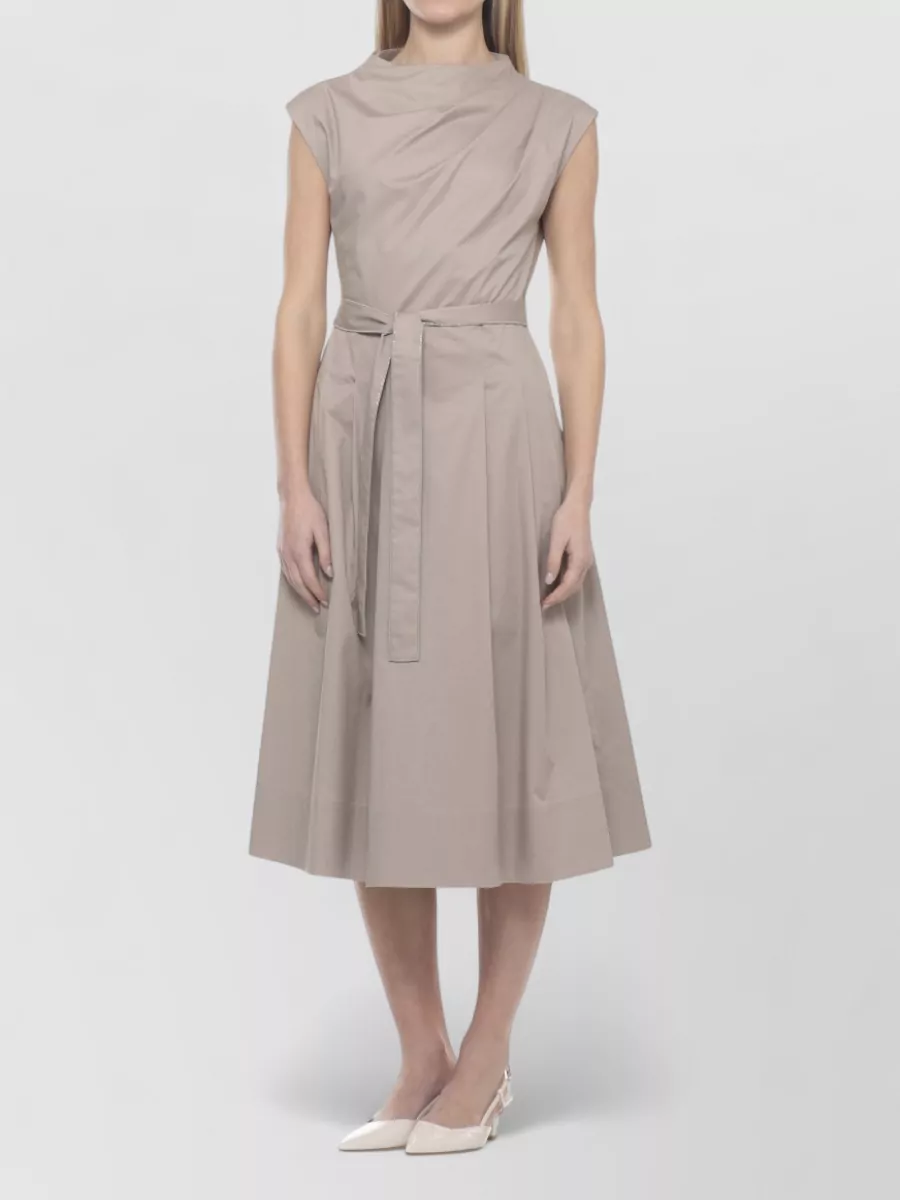 Peserico Cotton Sleeveless Belted Flared Midi Dress