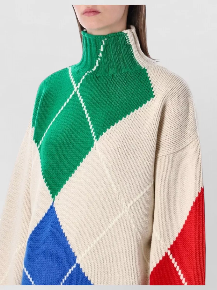 Jw Anderson Wool Oversized Argyle Turtleneck Jumper