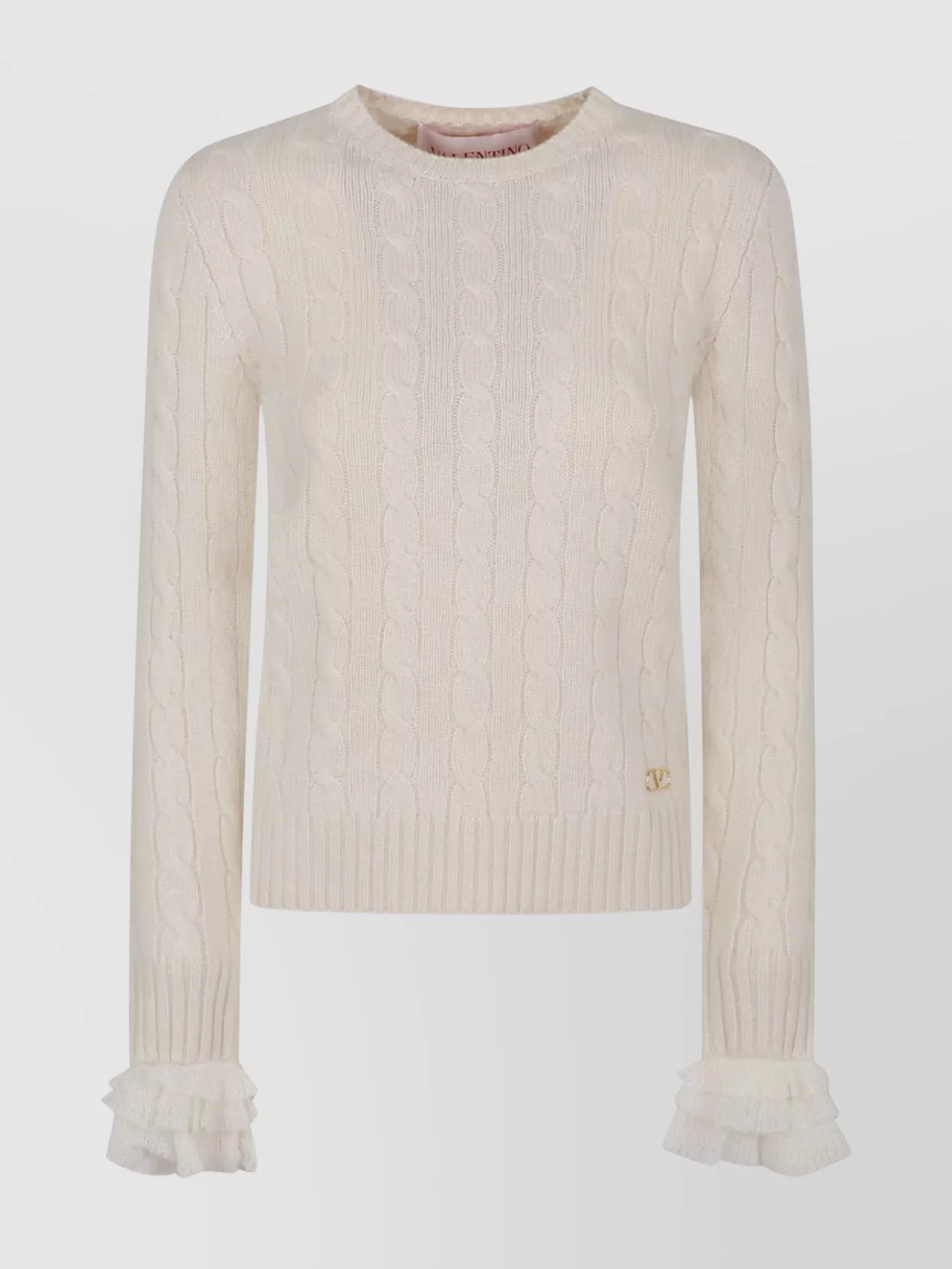 Valentino Cable Knit Crew Neck Sweater In Brown