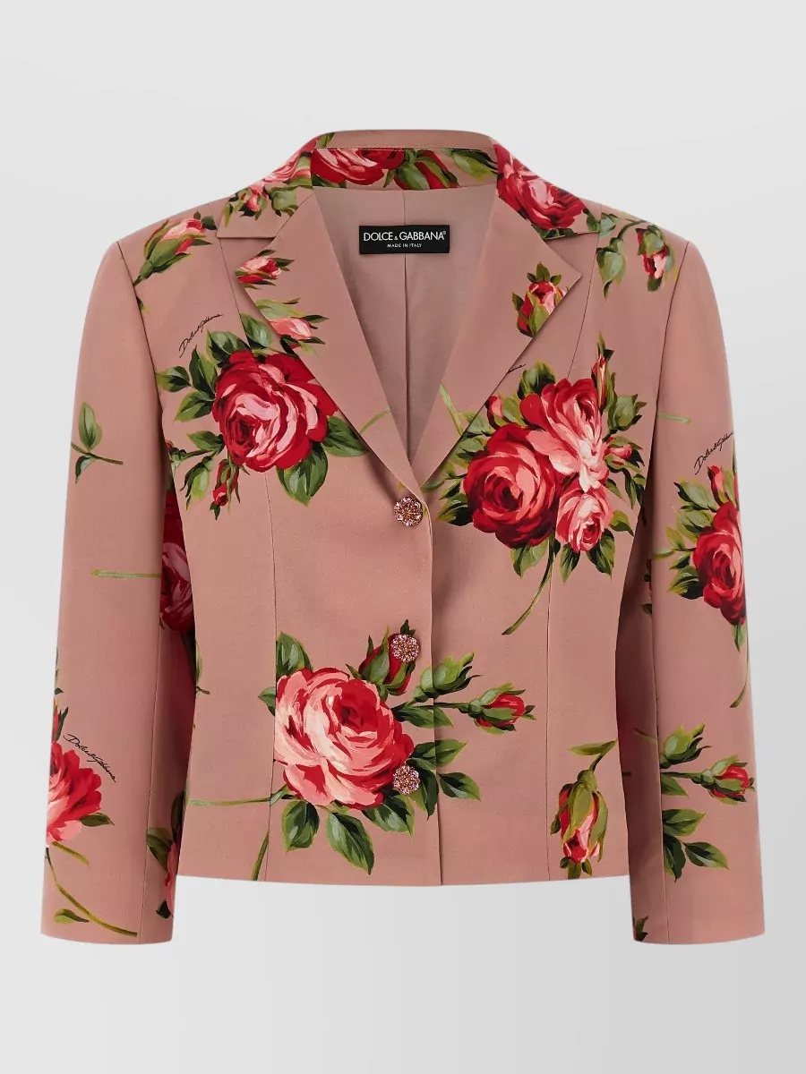 Dolce&Gabbana Silk Floral-Print Cropped Single-Breasted Blazer