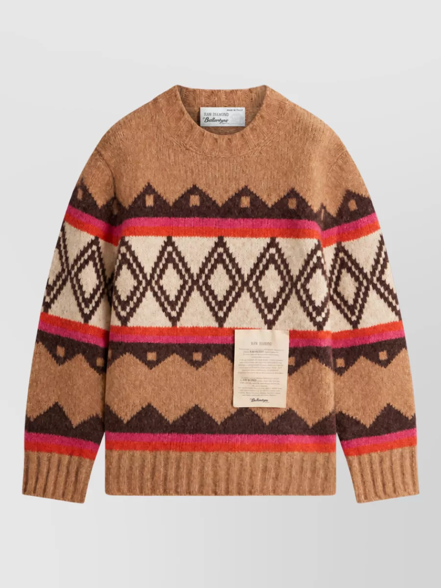 Ballantyne wool geometric jacquard crew neck jumper