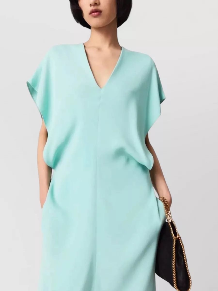 Stella Mccartney Draped V-Neck Cap-Sleeve Midi Dress