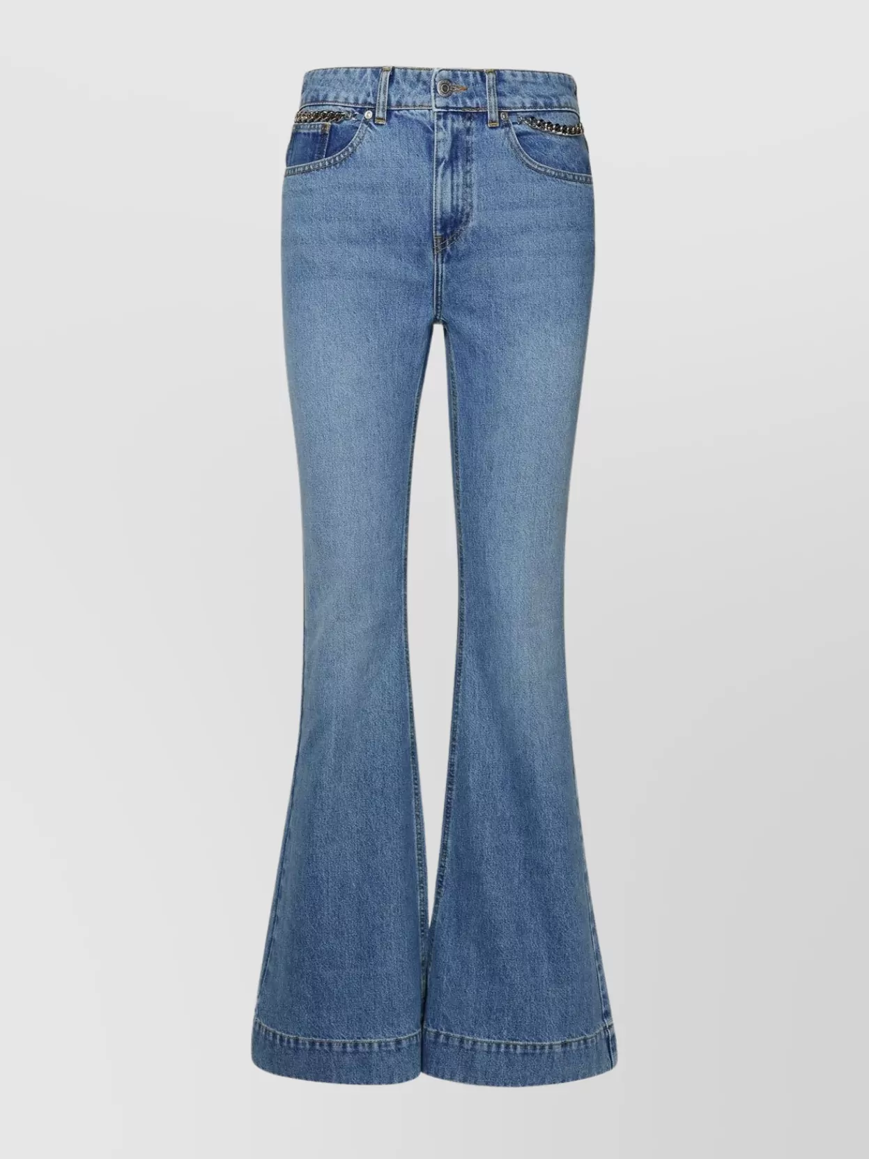 Shop Stella Mccartney 'chain' Flared Cotton Jeans With Contrast Stitching