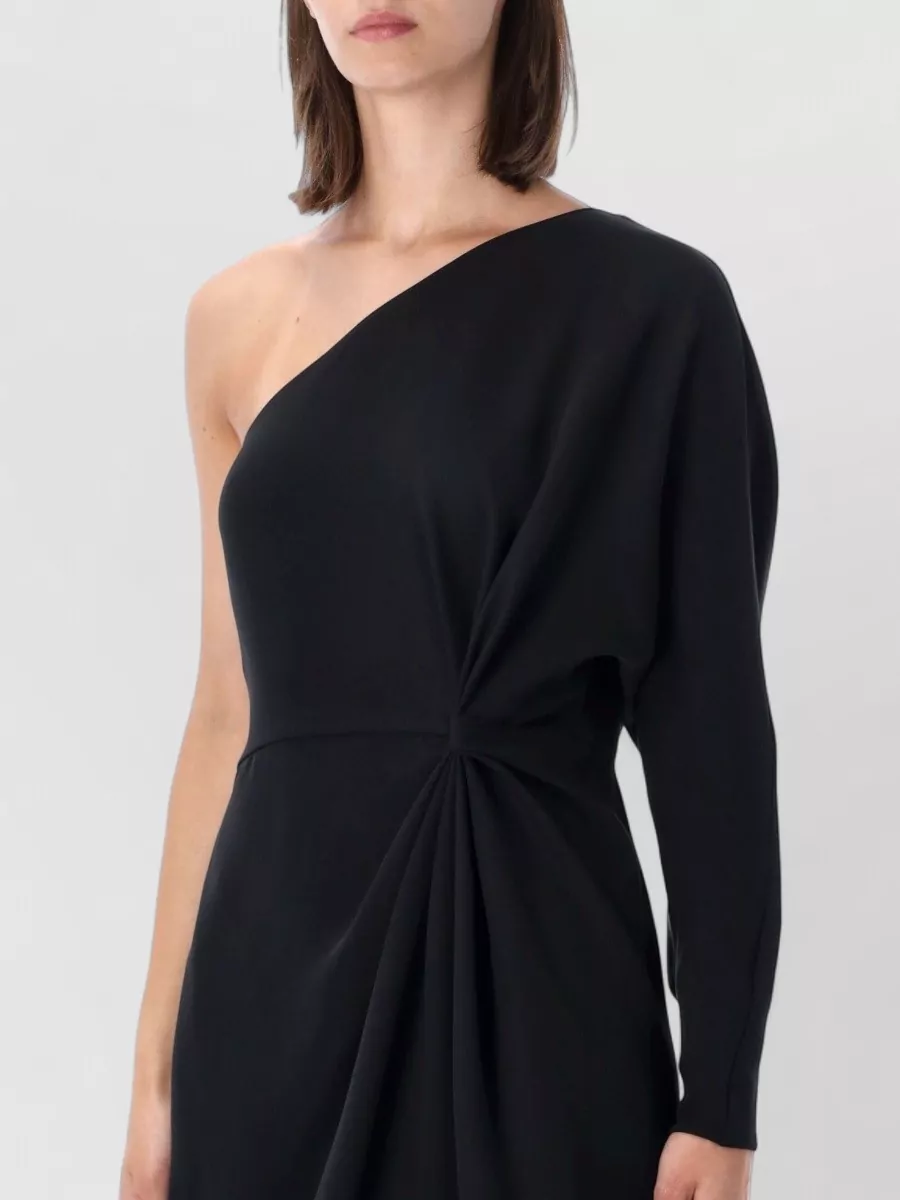 Valentino Garavani Silk One-Shoulder Draped Feather-Trim Mini Dress