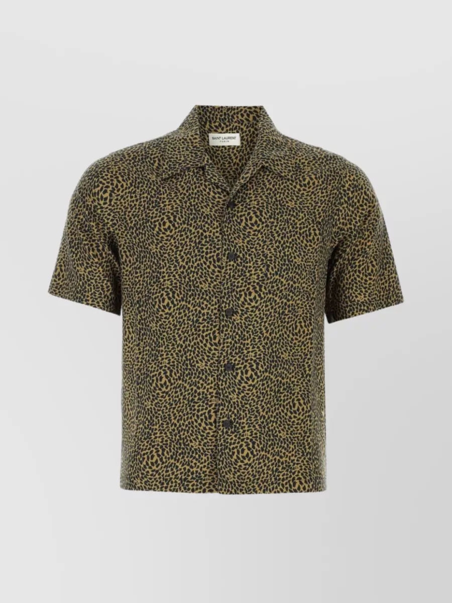 Shop Saint Laurent Lyocell Blend Animal Print Shirt In Brown