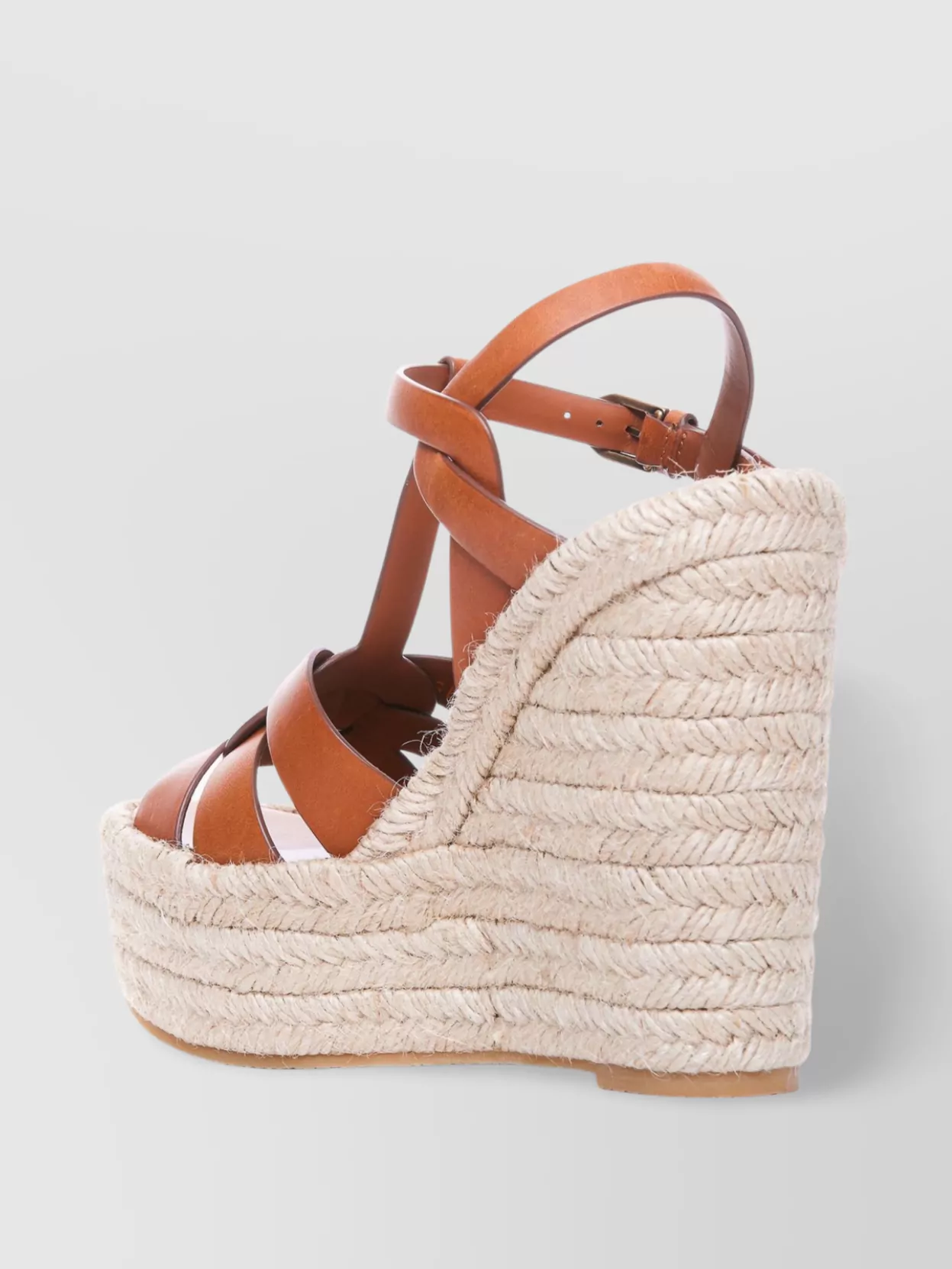 Shop Saint Laurent Open Toe Leather Strappy Wedge Sandals