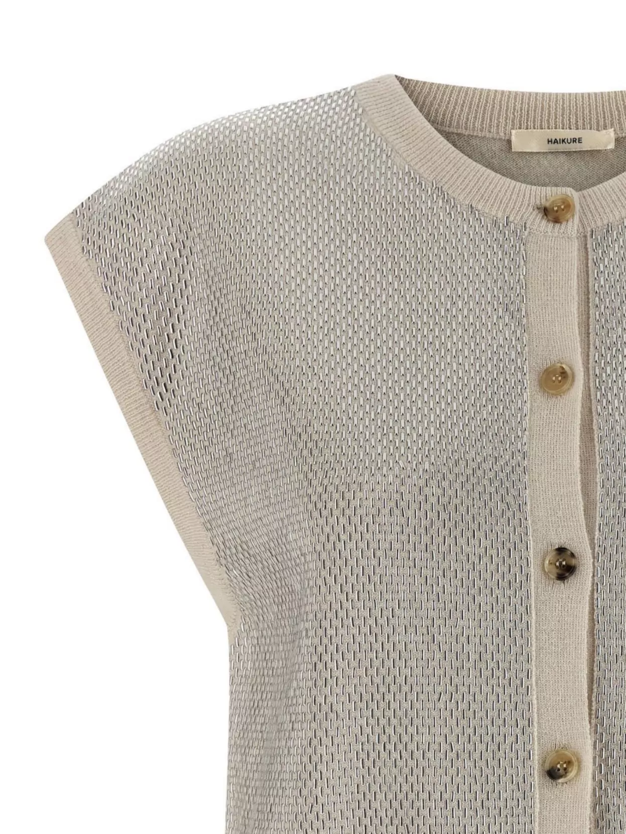 Haikure Cap Sleeve Mesh Vest With Ribbed Hem
