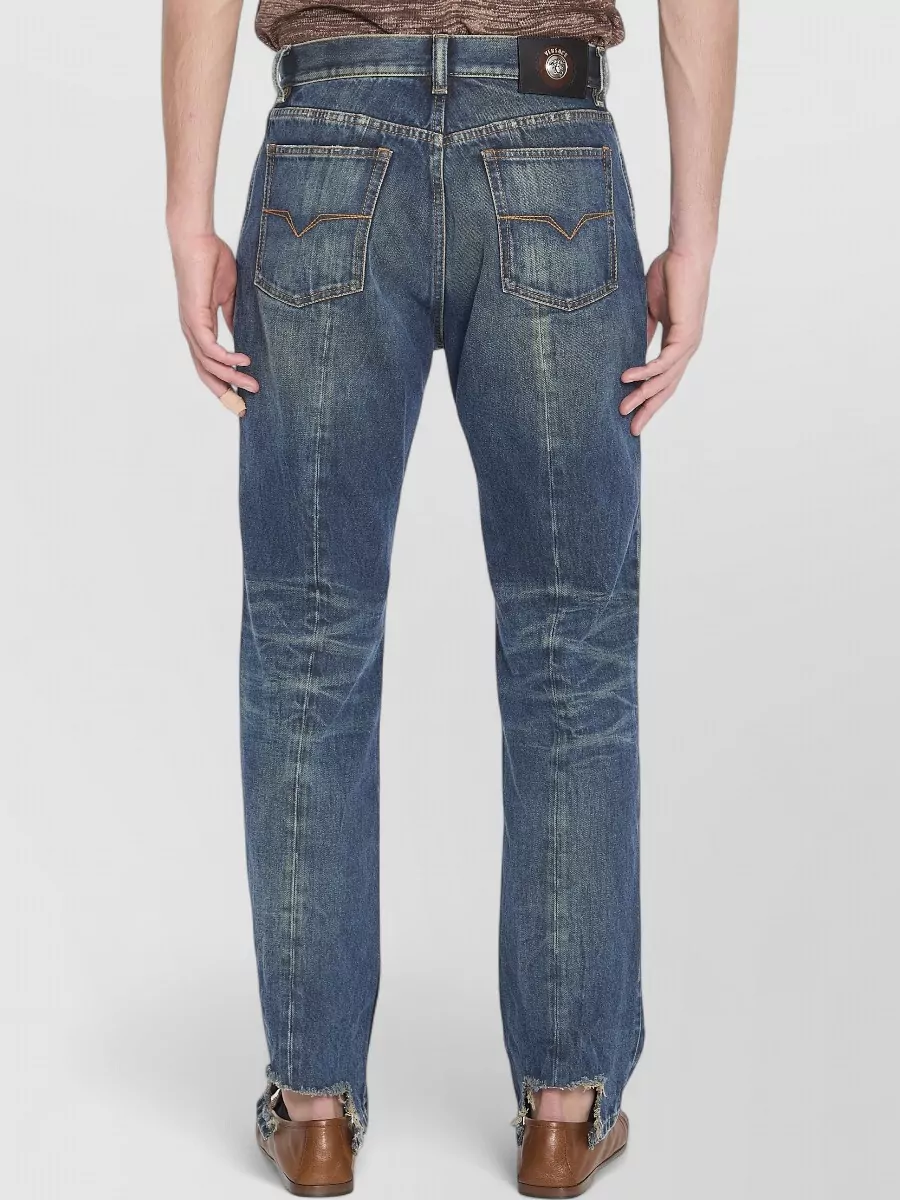 Versace Denim Distressed Mid-Rise Straight-Leg Jeans