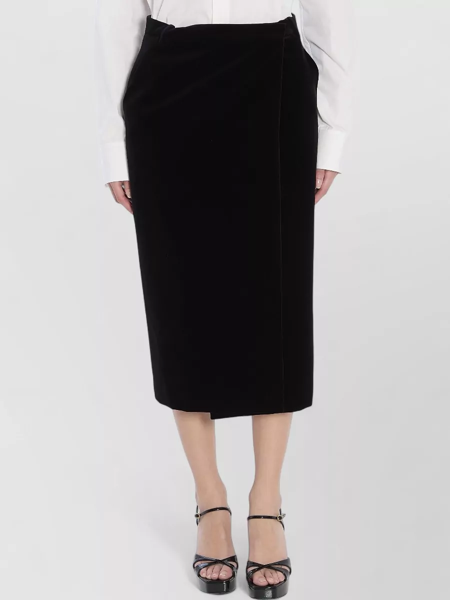 Saint Laurent Velvet Wrap Midi Skirt High Waist