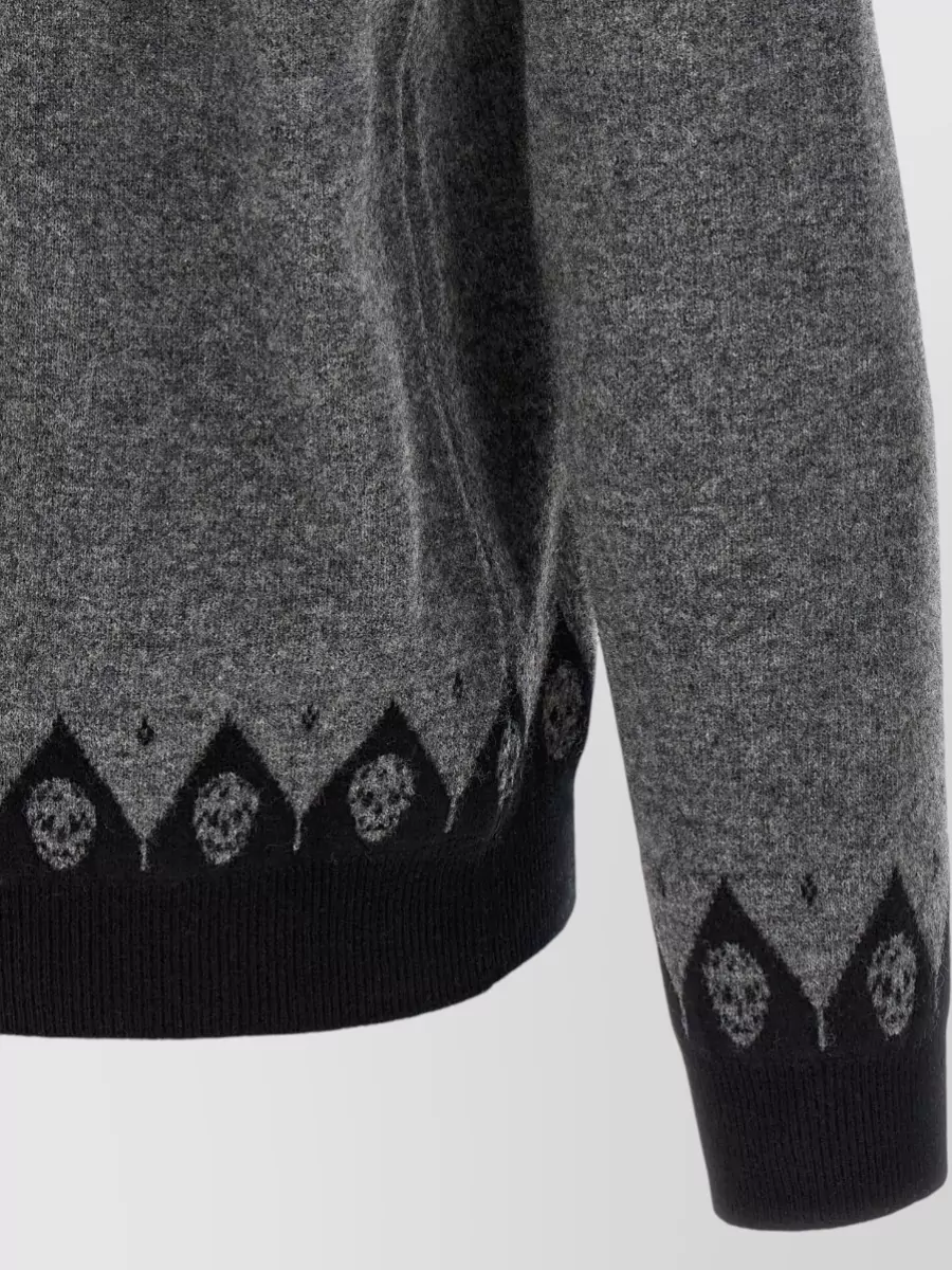 Mc Queen Wool Skull Jacquard Crew Neck Long Sleeve Jumper