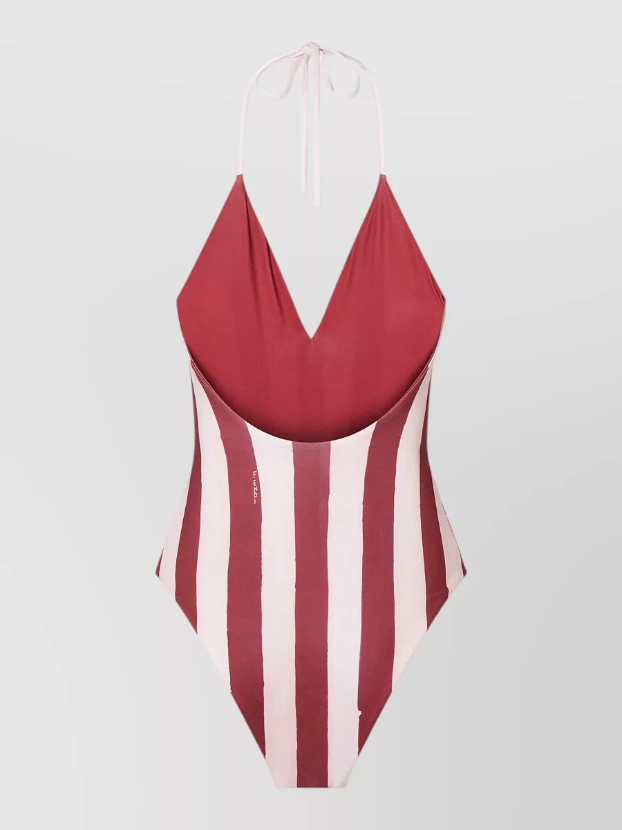 Fendi Printed V-Neck Halterneck One-Piece Swimsuit