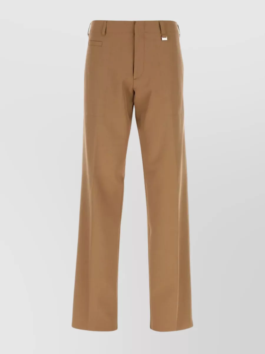 Shop Fendi Wide-leg Wool Blend Trousers With Belt Loops In Brown