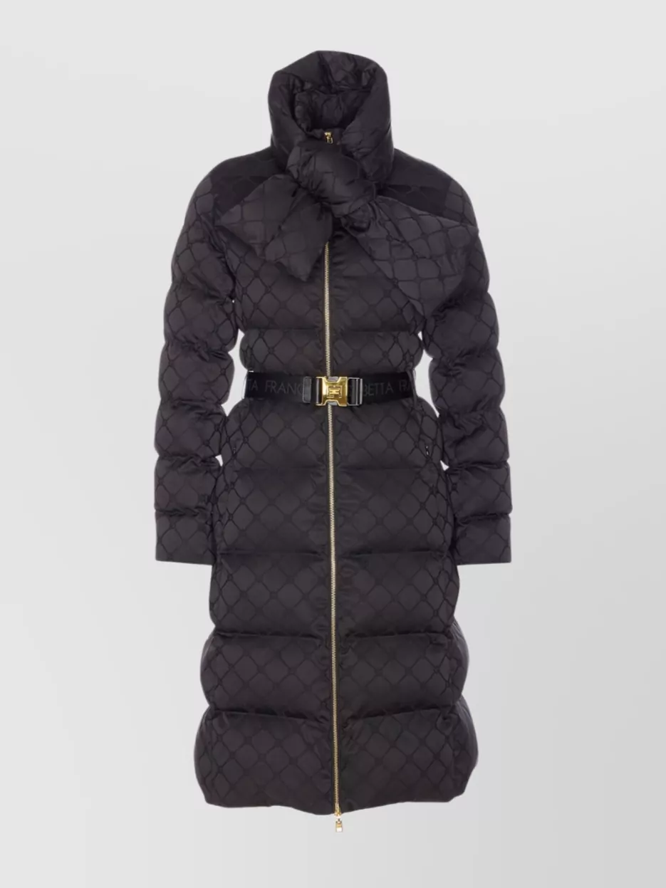 Elisabetta Franchi Quilted Coat With Belt And High Collar In Black