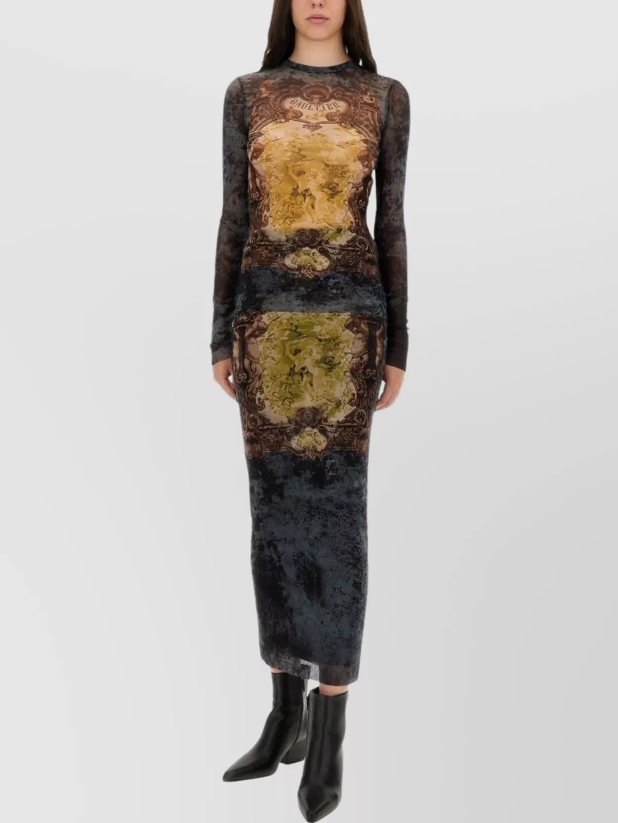 Jean Paul Gaultier Graphic Print Long Sleeve Fitted Top In Multi