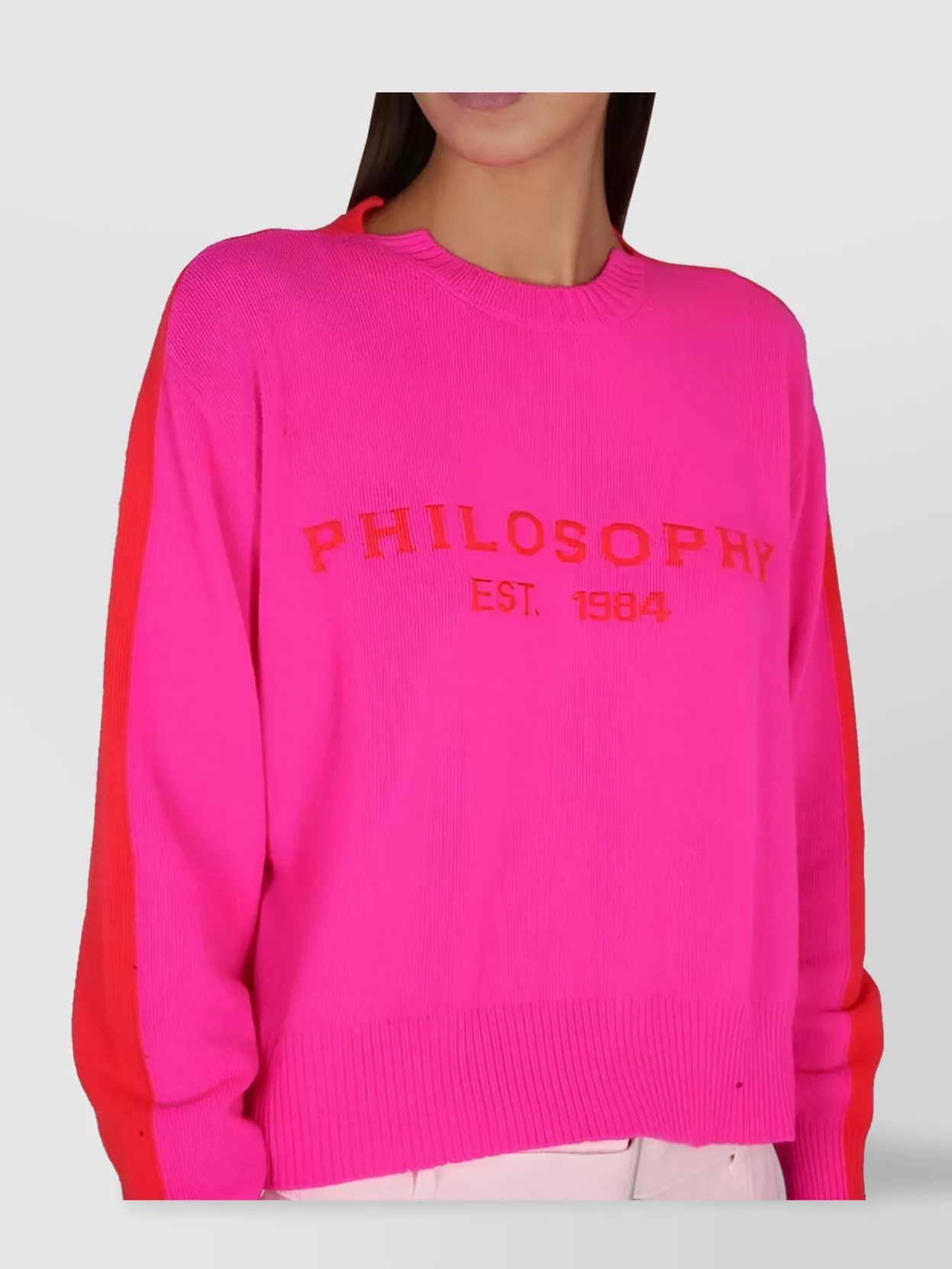 Philosophy Logo Embroidered Crew Neck Knitwear With Ribbed Cuffs