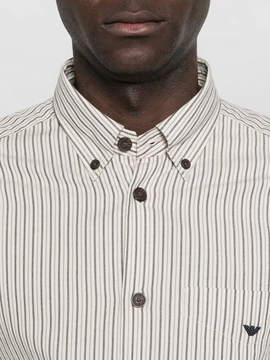 Emporio Armani Cotton Shirt Long Sleeves Striped Collar Pocket