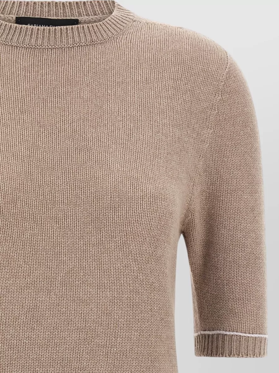 Fabiana Filippi Cashmere Silk Wool Ribbed Short-Sleeve Crewneck Sweater