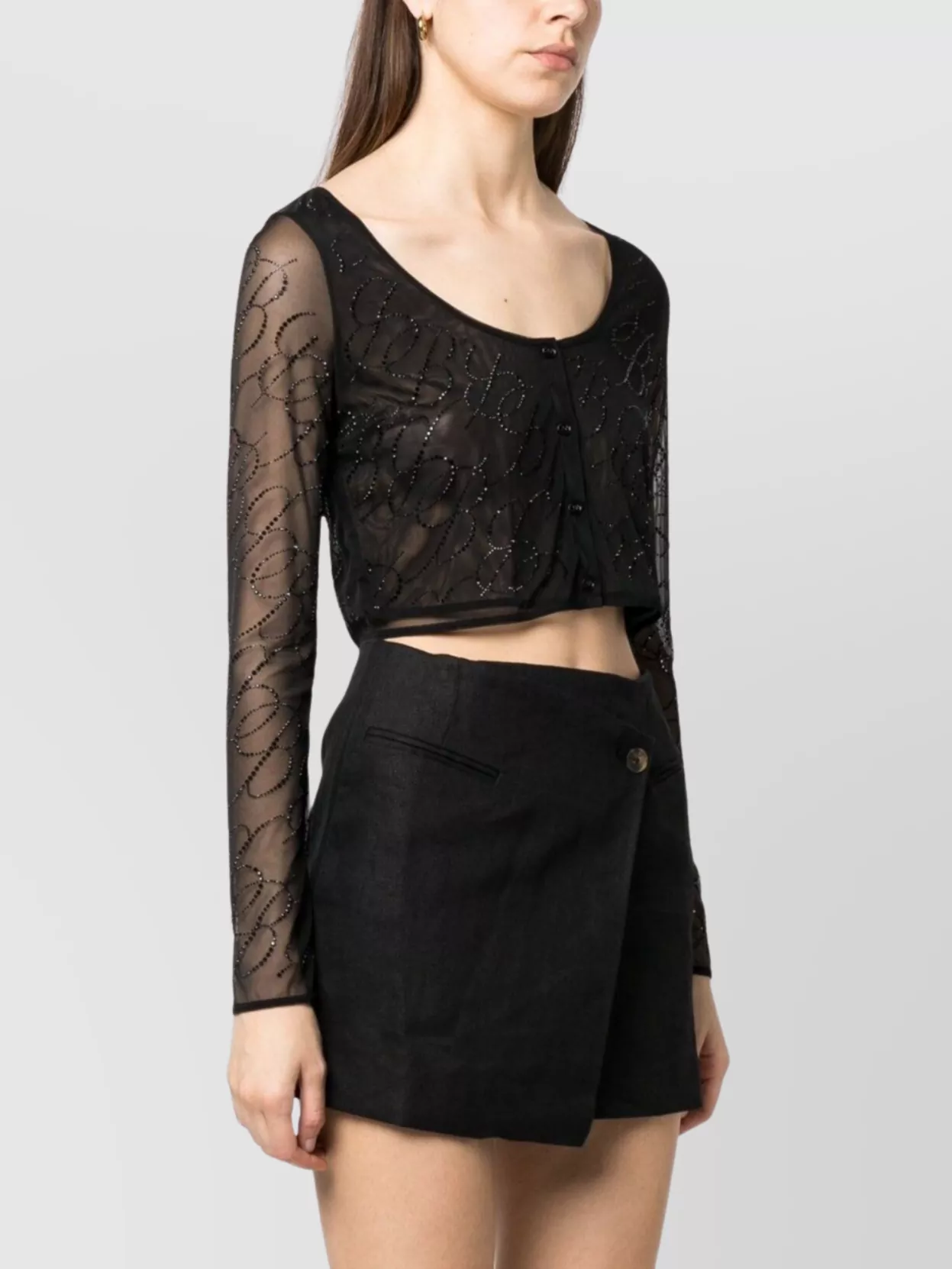 Blumarine Knitwear Sheer Embellished Cropped Length