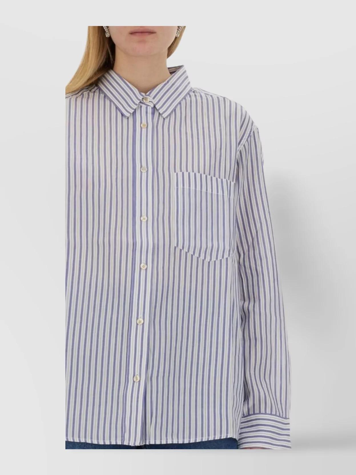 Isabel Marant Etoile "Esola" Striped Collared Shirt Pocket