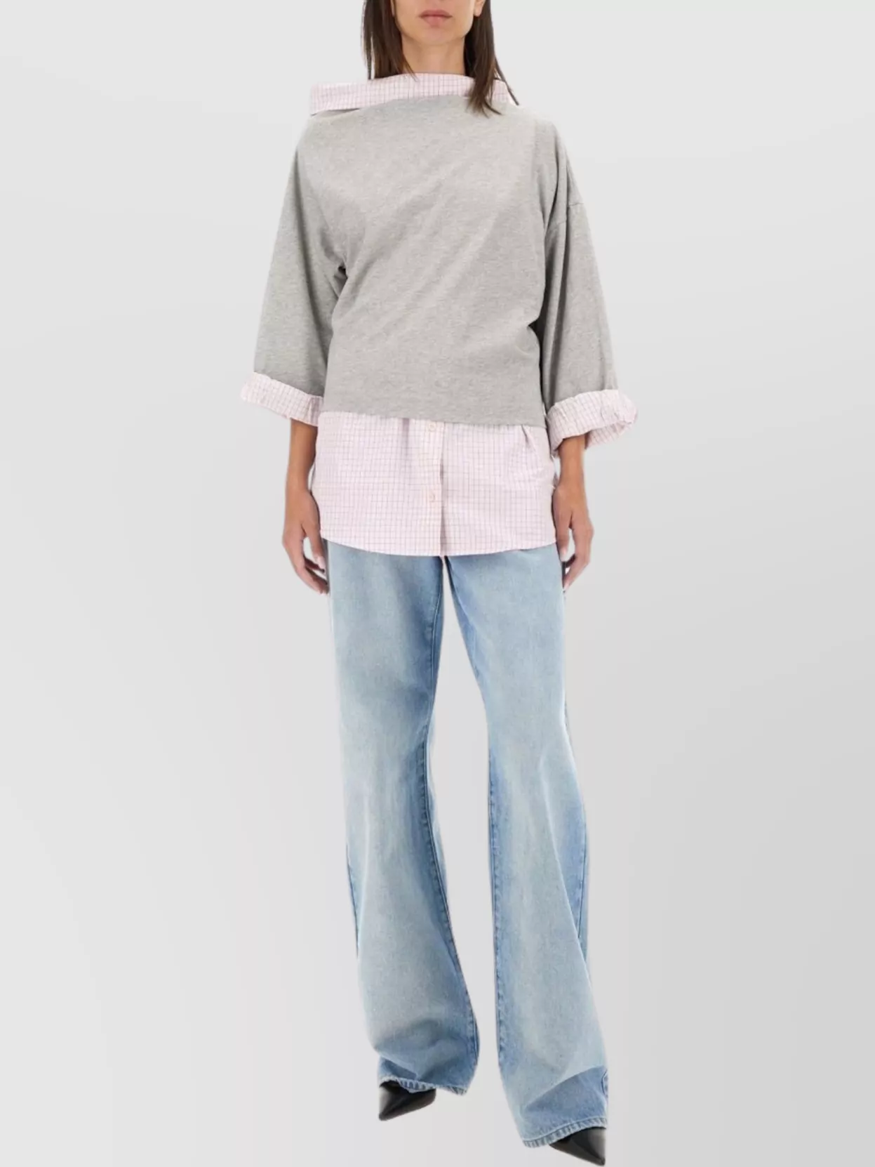 Dries Van Noten Asymmetric Neckline Cotton Sweatshirt In Gray