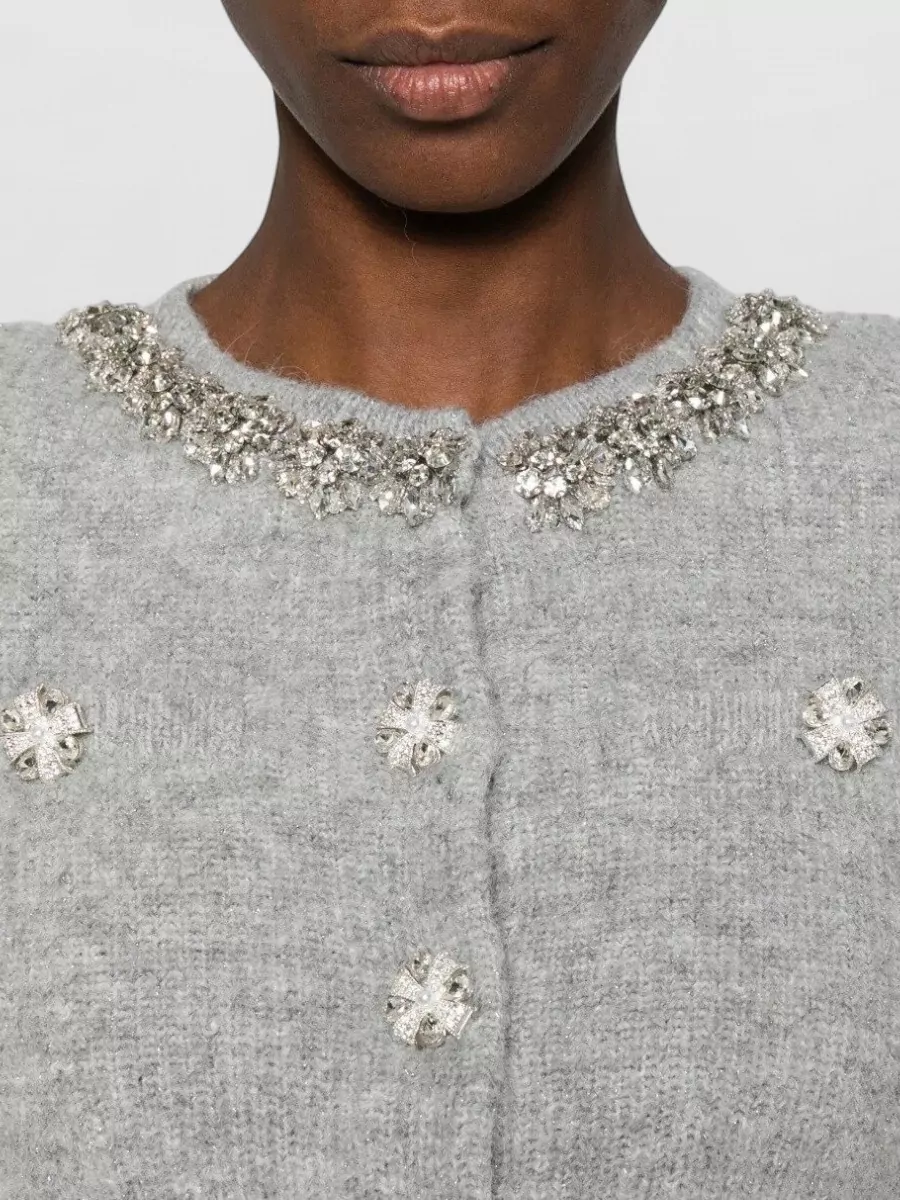 Self-Portrait Crystal-Embellished Cropped Knit Cardigan