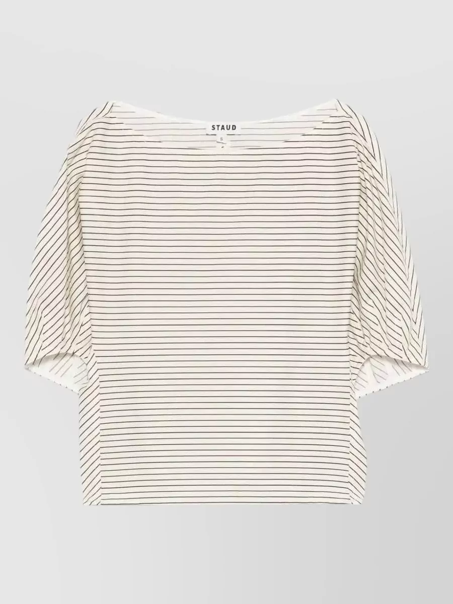 Staud Striped boat neck elbow-length sleeve blouse