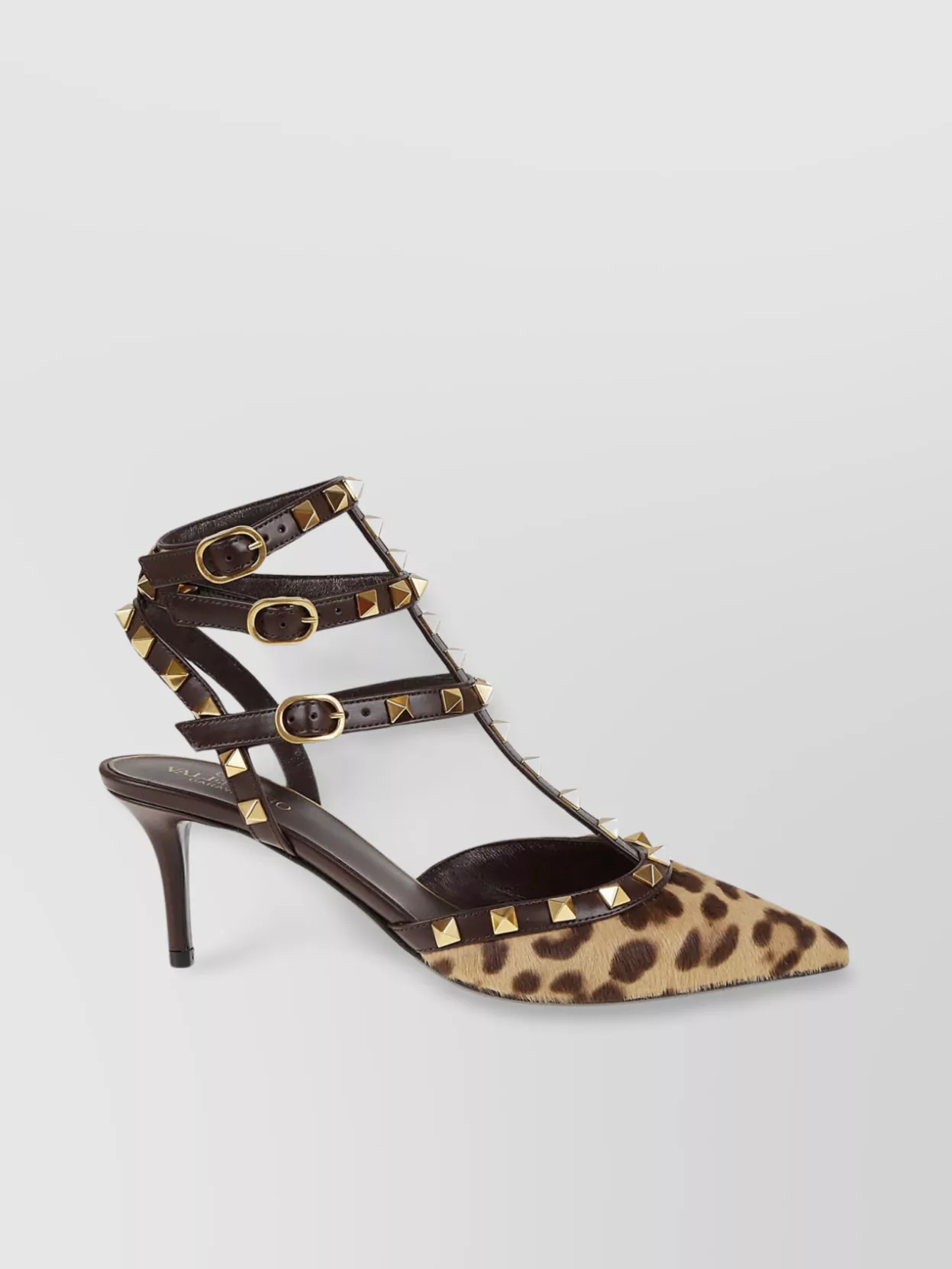 Shop Valentino Leopard Rockstud Ankle Strap Pumps