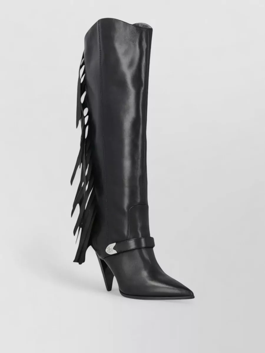 Pinko Leather Fringe Ankle Boots